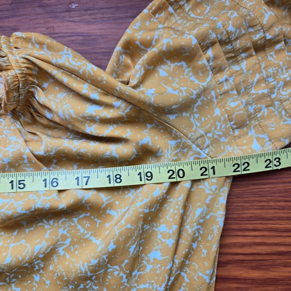 Free People Intimately XS Yellow Floral Print Boho V-Neck Bodysuit Long Sleeve‎